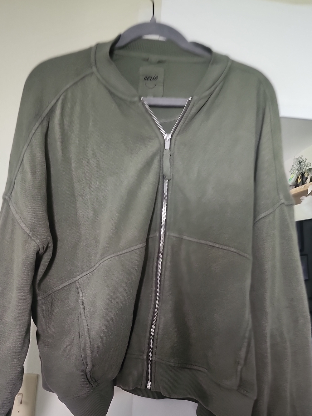 aerie Olive Green Zip-Front Bomber Jacket